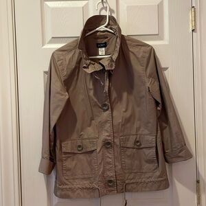J Crew Women’s Khaki Jacket with front snaps size 2 adjustable cinch bottom